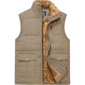 CRYSULLY Men's Winter Outerwear Vests Fleece Lined Sleeveless Jackets Warm Quilted Puffer Vest Casual Sherpa Outdoor Vest