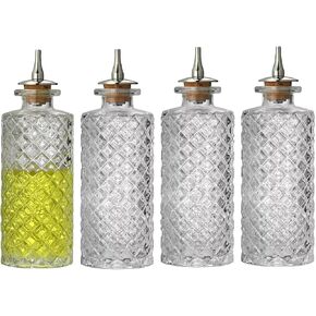 Glass Bitters Bottles with Dasher Top, Set of 4, Vintage Pattern (FoldingScreen 4pcs)
