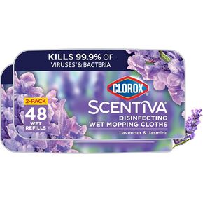 Clorox Scentiva Disinfecting Wet Mop Pad, Disposable Mop Heads, Multi-Surface Floor Mop, Tuscan Lavender & Jasmine Scent, 24 Count (Pack of 2) - Package May Vary