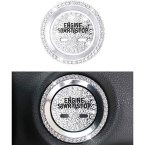 1797 Ignition Button Ring Caps Compatible with Cadillac Bling Accessories CT6 CTS XT5 XTS Escalade Start Stop Engine Interior Cover Decals Stickers Decorations Crystal Cute Silver 2 Pack
