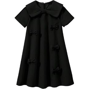 SweatyRocks Girl's Short Sleeve Dress Cute Crewneck Bow A Line Dresses