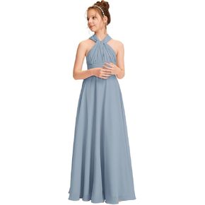 Halter One Shoulder Junior Bridesmaid Dress V Neck Floor Length Flower Girl Dresses for Wedding Teen Girls Party