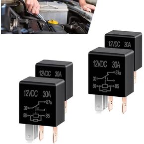 Pack-4 Car DC 12V 5 Pin Relay, Waterproof Nylon Housing Plug and Play Relay Motor Replacement, Multi-Purpose Oil Pump Air Conditioner Light Fan Relay, Universal for Cars Trucks (Black)