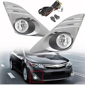 munirater 2-Pack Fog Light Assembly Chrome Cover Switch Wiring Bulb Kit Replacement for Camry 2012-2014