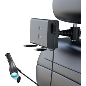 Retractable Backseat Car Charging Station Box,2 in 1 Car Charger,Max 65W Car Charger Adapter for Front and Back Seat Charging,Charging Dock Attach to Headrest,Compatible with 12-24V Vehicles