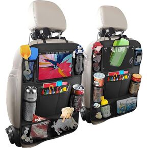 2PCS Car Backseat Organizer, Oxford Car Back Seat Protecter Kick Mat with Touch Screen Tablet Holder, Waterproof Automotive Seatback Storage Bag with Multi Functional Pockets (Zipper)