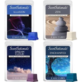 Scentsationals Wax يذوب Moodscapes-Tranquility 4 عبوات-مكعبات شمع طويلة الأمد مع رائحة قوية للتدفئة-تشمل Zen ، الوهم ، السحابة الساحرة والأحلام-10 أوقية (24 كوب)