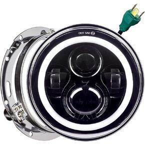 Eagle Lights 7 inch LED Headlight with Halo Ring for Harley Davidson and All Motorcycles with 7 inch Headlight (Black)