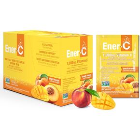 Ener -C Peach Mango Multivitamin Mix Mix Powder Vitamin C 1000mg & eleclostes with real Fruit Juice Energy and Immune Support للنساء والرجال - خالية من النباتات غير المعدلة وراثيًا - 30 عددًا