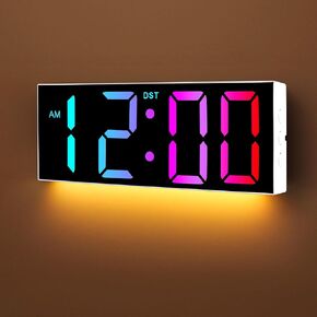 Alampan 12" Large Digital Wall Clock with Remote Control, Corded RGB LED Clock with Full Screen Display, Big Numbers, for Classroom, Living Room, Elderly, Wall Mounted, DST, White