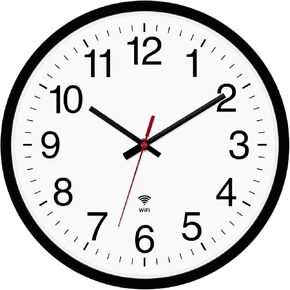 ساعة الحائط التناظرية WiFi مع وقت المزامنة التلقائي و DST ، بطارية صامتة 12 بوصة تعمل على مدار الساعة الذكية على مدار الساعة الكلاسيكية الحديثة لغرفة المعيشة غرفة نوم المطبخ (أسود)