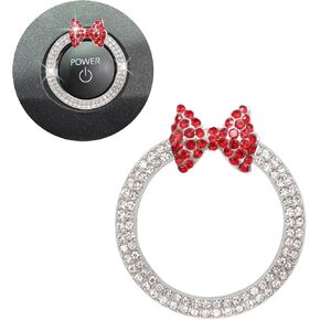 إكسسوارات سيارة Red Bow ، ربطة عنق ، قم بربط الزر ، رنين ، بلينغ جيرلي ، ديكور سيارة للنساء ، محرك حجر الراين الأبيض ، سحر حلقة الإشعال