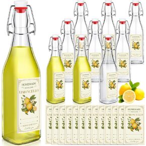 Havawish 10 Pcs 17 oz Swing Top Glass Bottles for Limoncello Homemade Clear Flip Top Bottles with Airtight Cap Lids Labels for Homemade Limoncello Wedding Baby Shower Favors(Round Style)
