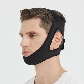 Adjustable Anti Snoring Chin Strap for CPAP Users - Breathable Snoring Solution for Men and Women (Black White)