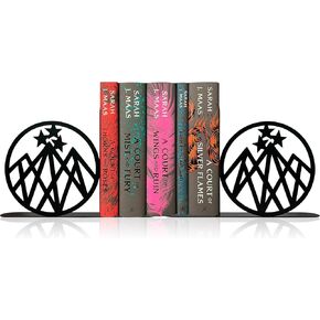 Celestial Mountain Bookends - Heavy Duty Metal Shelf Decor for Fantasy Book Lovers, Starlight Night Inspired Study Rooms, Office Decor & Bookish Gifts