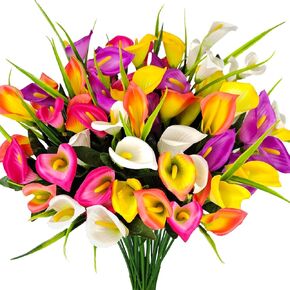10 Bundles Outdoor Artificial Flowers Fake Silk Calla Lily Flowers UV Resistant Realistic for Home Outside Garden Porch Patio Potted Planter Window Box Indoor Table Decoration