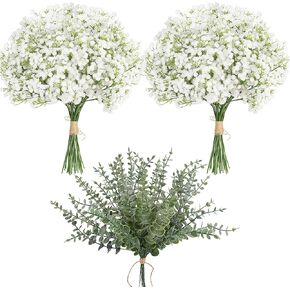 Lelee Baby's Breath Flowers - 30 PCS Babys Breaths Whools with Eucalyptus STEM STEM - POANTS GYPSOPHILA REAL TOUCH FAPE FAPE