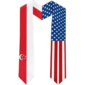 2025 Singapore Flag and USA Flag Graduation Stole Graduation Sash for International Student (Baccalaureate Gown and Hat Not Included)