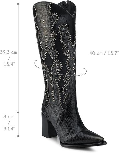 CUADRA Women's Western High Boots in Python and Bovine Leather Black 4I14PH in Saudi Arabia