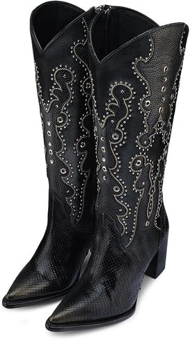 CUADRA Women's Western High Boots in Python and Bovine Leather Black 4I14PH in Saudi Arabia
