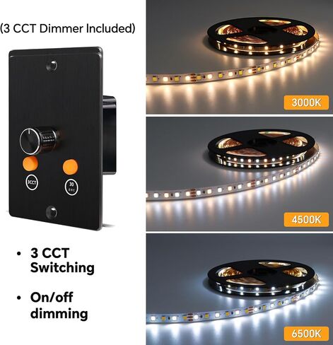 3CCT Flexible 16.4ft LED Strip Light with 12V CCT Switchable Dimmer Kit for Camper Vans, Trucks & Trailers Indoor. CCT Changeable(3000K/4500K/6000K) & Brightness Control DC12V, 10A in Kuwait