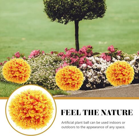 Artificial Plant Topiary Ball Eucalyptus Leaves Garden Spheres 35cm Decorative Faux Boxwood Balls Plants for Backyard Porch Patio Wedding Garden Orange in Saudi Arabia