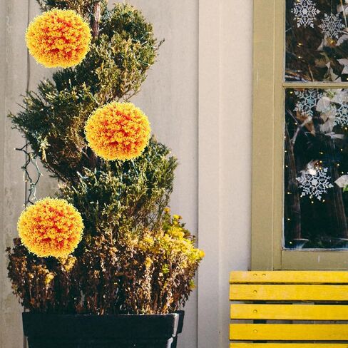 Artificial Plant Topiary Ball Eucalyptus Leaves Garden Spheres 35cm Decorative Faux Boxwood Balls Plants for Backyard Porch Patio Wedding Garden Orange in Saudi Arabia