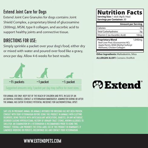 Extend - Joint Care for Dogs - 1 Month Supply - Glucosamine for Dogs with MSM & Ascorbic Acid - Pure Grade Ingredients. in Kuwait