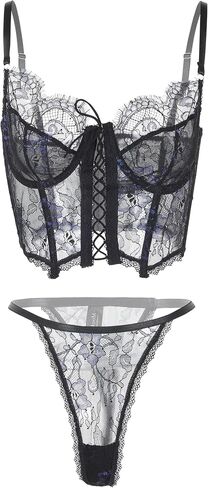 Women Lingerie Lace Bustier Lingerie Sets Floral V Neck Corset Tops and Panty Outfits Nightwear for Women S-3XL in Saudi Arabia