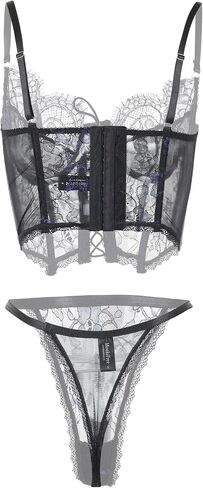 Women Lingerie Lace Bustier Lingerie Sets Floral V Neck Corset Tops and Panty Outfits Nightwear for Women S-3XL in Saudi Arabia