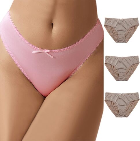 Women's Sexy Underwear Ice Silk Hipster Bow Bikini Panties Mid Rise Full Breathable Briefs 3 Pack in Saudi Arabia