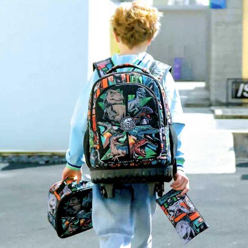 CCJPX 3PCS Rolling Backpack for Boys, 21 Inch Water Resistant Dinosaur Backpacks with Roller Wheels, Wheeled Bookbag for Teens Elementary School Travel-Brown in Saudi Arabia