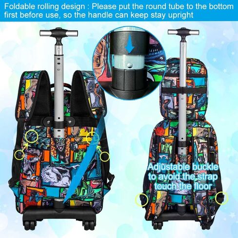 CCJPX 3PCS Rolling Backpack for Boys, 21 Inch Water Resistant Dinosaur Backpacks with Roller Wheels, Wheeled Bookbag for Teens Elementary School Travel-Brown in Saudi Arabia