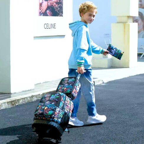 CCJPX 3PCS Rolling Backpack for Boys, 21 Inch Water Resistant Dinosaur Backpacks with Roller Wheels, Wheeled Bookbag for Teens Elementary School Travel-Brown in Saudi Arabia