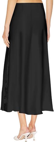 Women's Satin Silk Skirts A Line Flowy Ruffle Floral Lace Splicing Cocktail Party Maxi Long Skirt in Saudi Arabia