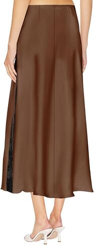 Women's Satin Silk Skirts A Line Flowy Ruffle Floral Lace Splicing Cocktail Party Maxi Long Skirt in Saudi Arabia