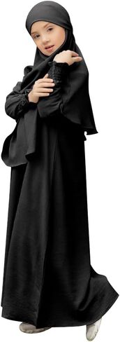 OBEEII Abaya for Girls Muslim Long Sleeve Prayer Dress Ramadan Kaftan Abaya with Hijab Islamic Clothing Arabic Eid Robe in Saudi Arabia