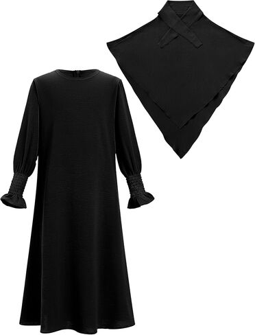 OBEEII Abaya for Girls Muslim Long Sleeve Prayer Dress Ramadan Kaftan Abaya with Hijab Islamic Clothing Arabic Eid Robe in Saudi Arabia