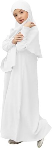 OBEEII Abaya for Girls Muslim Long Sleeve Prayer Dress Ramadan Kaftan Abaya with Hijab Islamic Clothing Arabic Eid Robe in Saudi Arabia