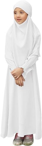 OBEEII Abaya for Girls Muslim Long Sleeve Prayer Dress Ramadan Kaftan Abaya with Hijab Islamic Clothing Arabic Eid Robe in Saudi Arabia