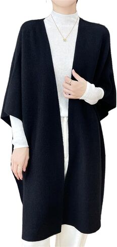 100 ٪ Merino Wool Shawl Wrap Women's Boncho Cape Cardigan Autumn Winter Loose Sweater Coat in Kuwait