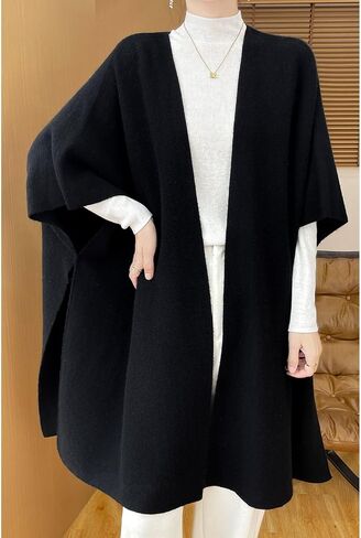 100 ٪ Merino Wool Shawl Wrap Women's Boncho Cape Cardigan Autumn Winter Loose Sweater Coat in Kuwait