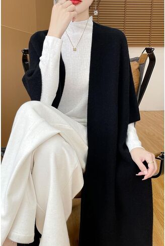 100 ٪ Merino Wool Shawl Wrap Women's Boncho Cape Cardigan Autumn Winter Loose Sweater Coat in Kuwait