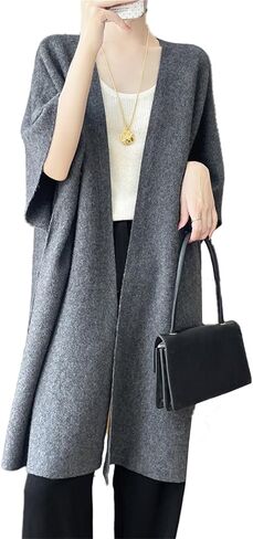 100 ٪ Merino Wool Shawl Wrap Women's Boncho Cape Cardigan Autumn Winter Loose Sweater Coat in Kuwait