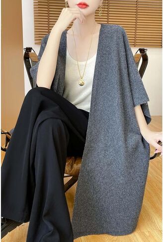 100 ٪ Merino Wool Shawl Wrap Women's Boncho Cape Cardigan Autumn Winter Loose Sweater Coat in Kuwait