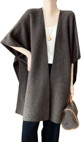 100 ٪ Merino Wool Shawl Wrap Women's Boncho Cape Cardigan Autumn Winter Loose Sweater Coat in Kuwait