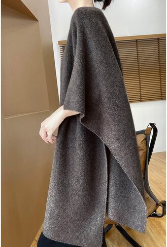 100 ٪ Merino Wool Shawl Wrap Women's Boncho Cape Cardigan Autumn Winter Loose Sweater Coat in Kuwait
