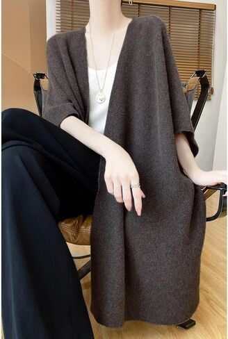 100 ٪ Merino Wool Shawl Wrap Women's Boncho Cape Cardigan Autumn Winter Loose Sweater Coat in Kuwait