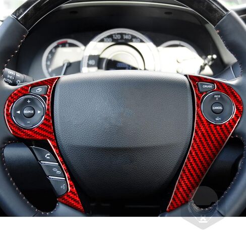 Premium Real Carbon Fiber Sticker Car Inner Steering Button Soft Cover Decal Compatible with Honda Accord 2014 2015 2016 2017 9th Gen Auto Interior Red Accessories Style A. in Saudi Arabia