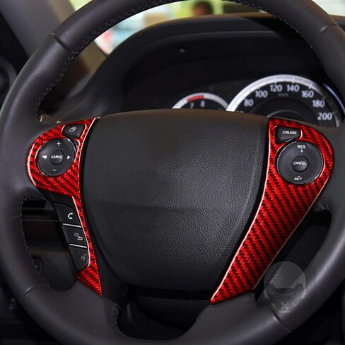 Premium Real Carbon Fiber Sticker Car Inner Steering Button Soft Cover Decal Compatible with Honda Accord 2014 2015 2016 2017 9th Gen Auto Interior Red Accessories Style A. in Saudi Arabia